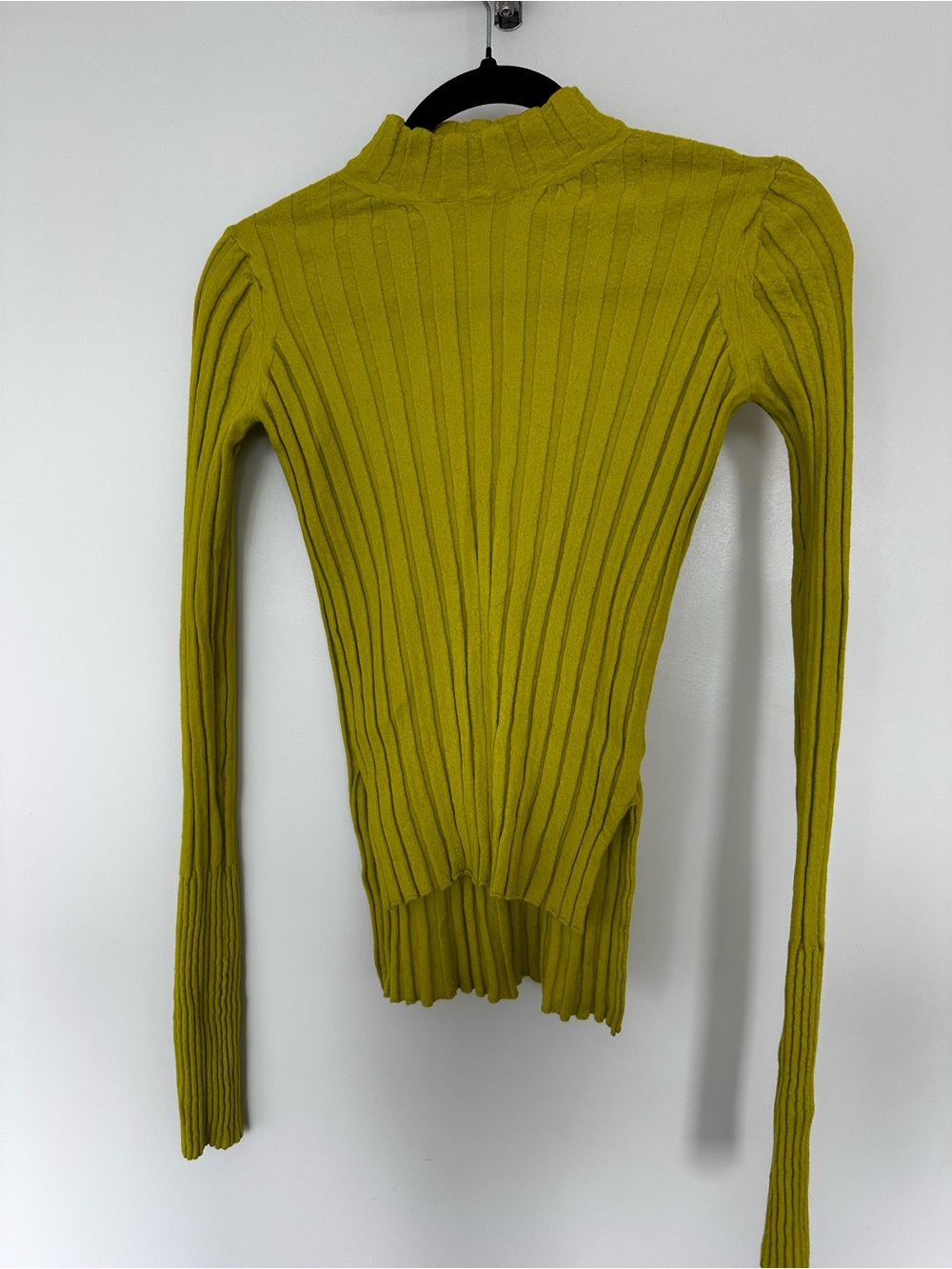 Theory Chartreuse Ribbed Mock Neck Long Sleeve Top
